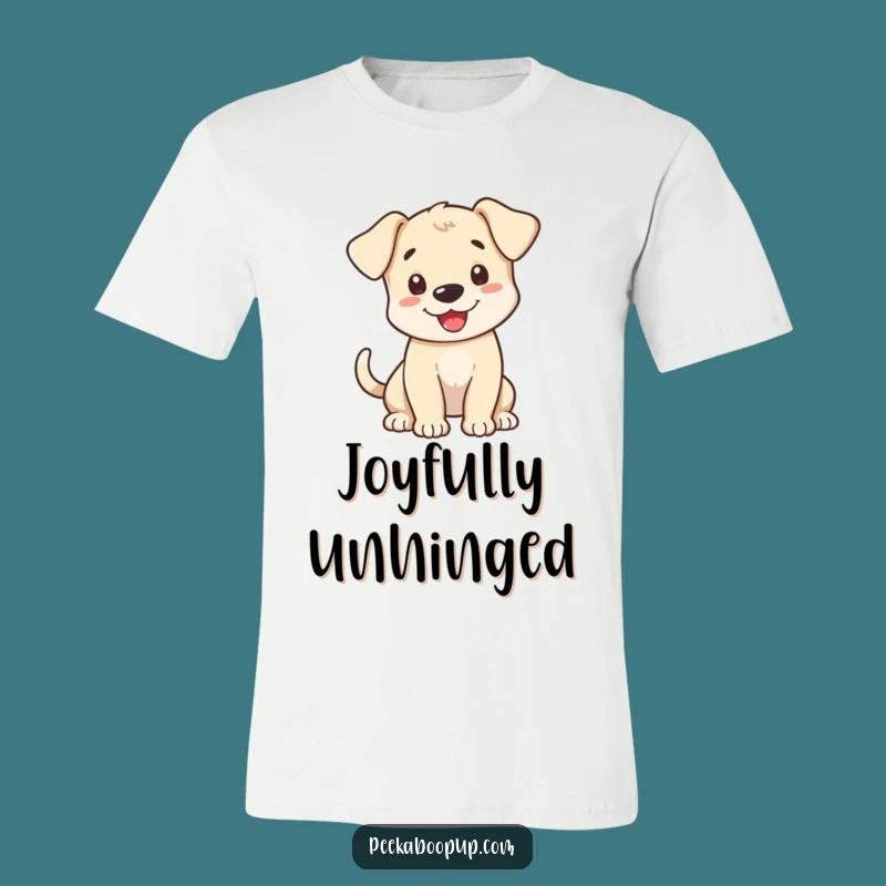 Funny Puppy Greeting T-Shirt: Energetic Tail Wagging Dog Design Tee