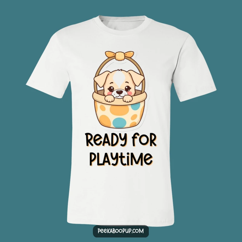 Funny Puppy Toy Basket T-Shirt: Curious Peek Design, Hilarious Dog Apparel Gift