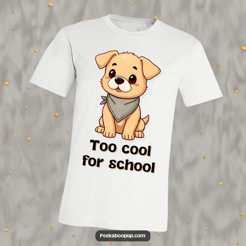 Funny puppy sporting a tiny bandana, striking a proud, confident pose on a comfortable t-shirt.