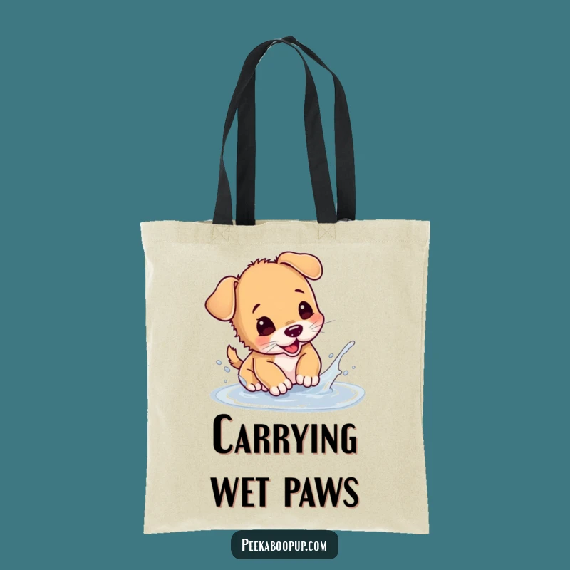 Funny Puppy Puddle Splash Tote Bag