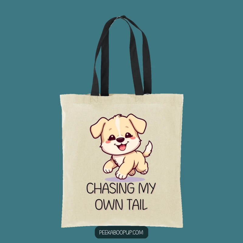 Funny Puppy Tail Chase Tote Bag: Carry Your Goods with Hilarious Canine Charm