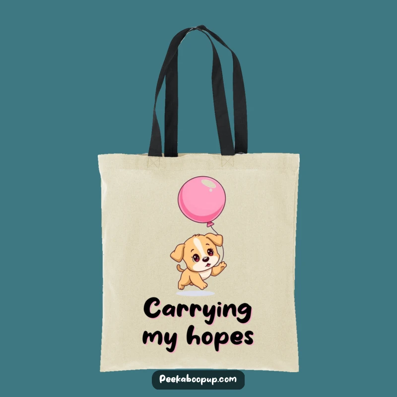 Funny Determined Puppy Balloon Tote Bag, Practical and Comedic Pet Lover Gift
