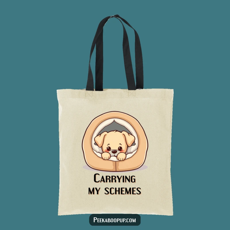 Funny Mischief Tote Bag - Cozy Bed Peek, Humorous Dog Accessory!
