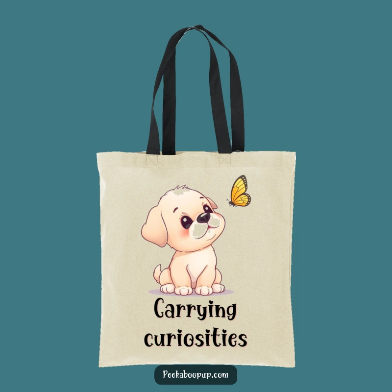 Funny Puppy Butterfly Tote Bag - Curious Puppy Head Tilt Carry-All
