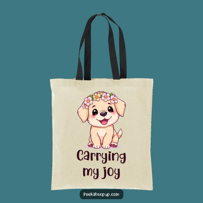 Funny Puppy Flower Crown Tote Bag: Carry Cuteness, Perfect Gift