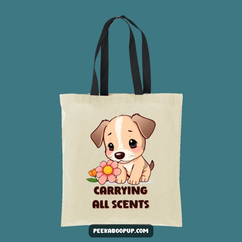 Funny Puppy Flower Tote Bag - Carry Curiosity, Humorous Dog Accessory!