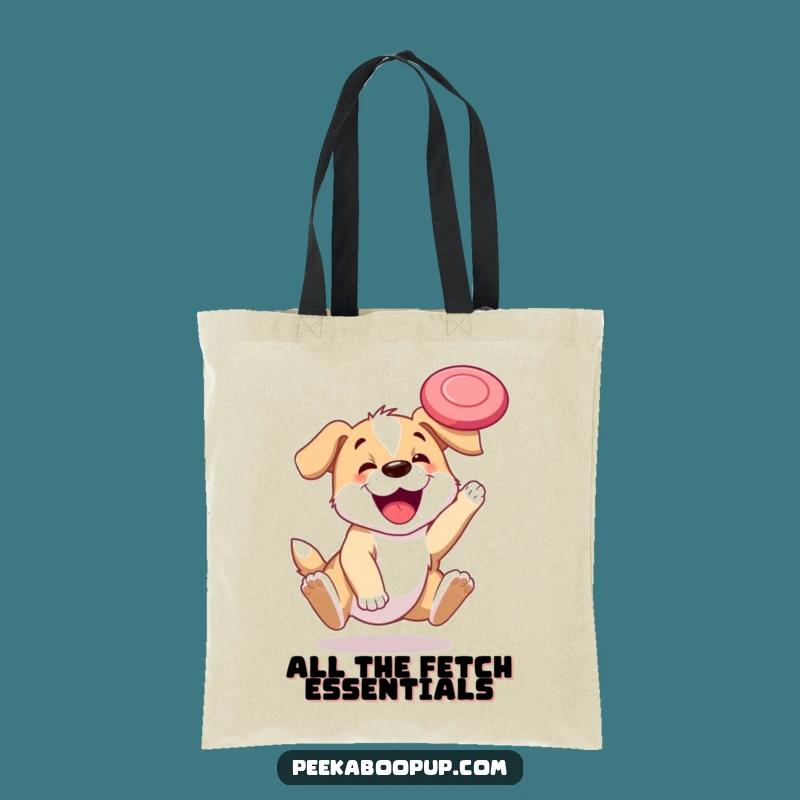 Funny Puppy Frisbee Catch Tote Bag - Practical & Hilarious Pup Gift!