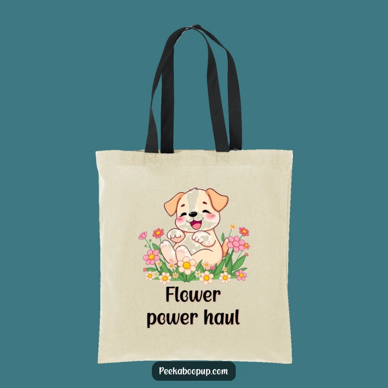 Funny Puppy Rolling in Flowers Tote Bag: Chic & Hilarious Floral Pup Accessory