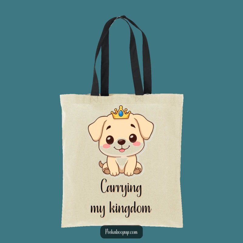 Funny Royal Puppy Tote Bag - Stylish Crowned Dog Gentle Smile Carry-all Funny Gift