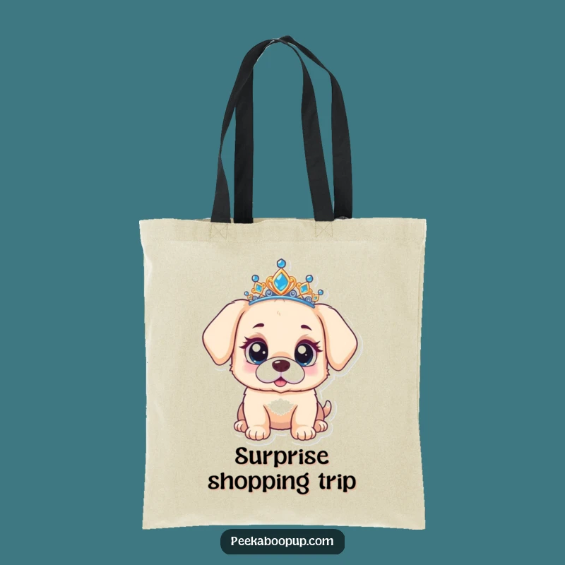 Funny Surprised Puppy Tote Bag: Carry Your Wonder with Tiara Pup Fun, Great Funny Gift